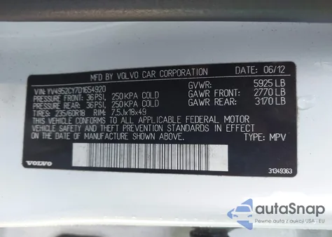 2013 Volvo Xc90 3.2/3.2 Platinum/3.2 Premier Plus from USA, damaged, VIN YV4952CY7D1654920